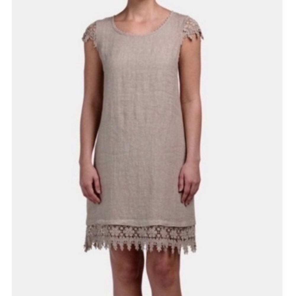 Martina Innocenti Linen & Crochet‎ Dress Made in Italy Size Med Beige